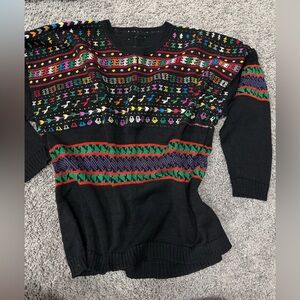 Vintage Veranda Wear Mens Guatemalan Folk Art Sweater Multicolored Embroidery